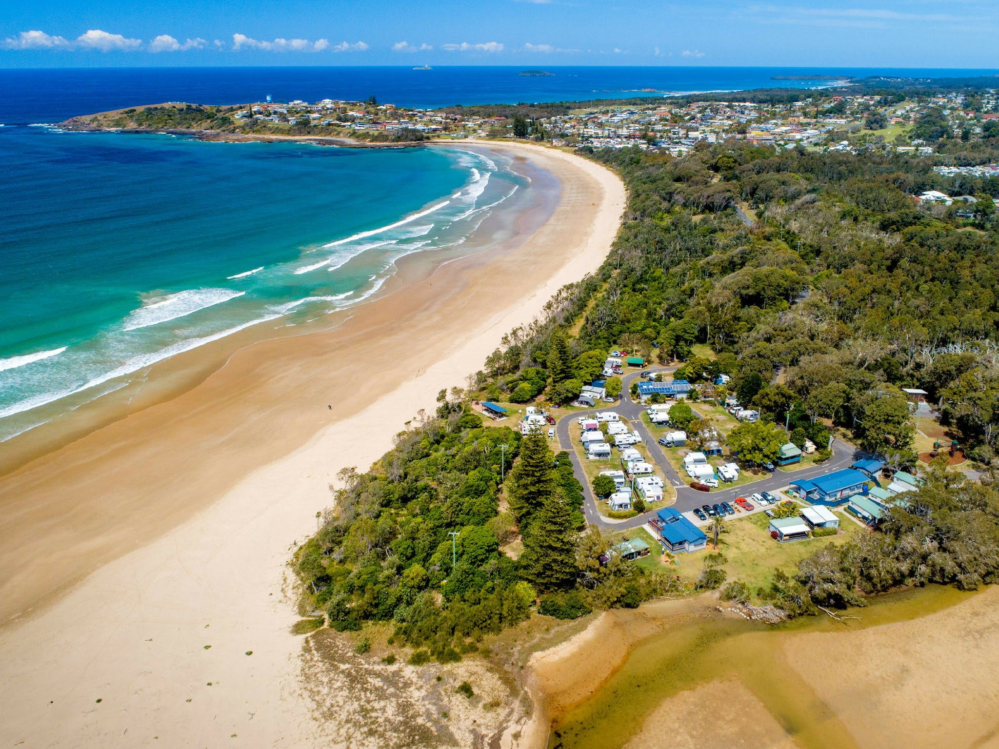 Woolgoolga Lakeside Holiday Park aerial view