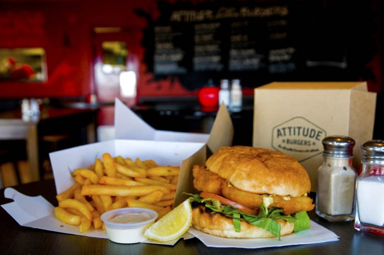 Burger and chips on a plate