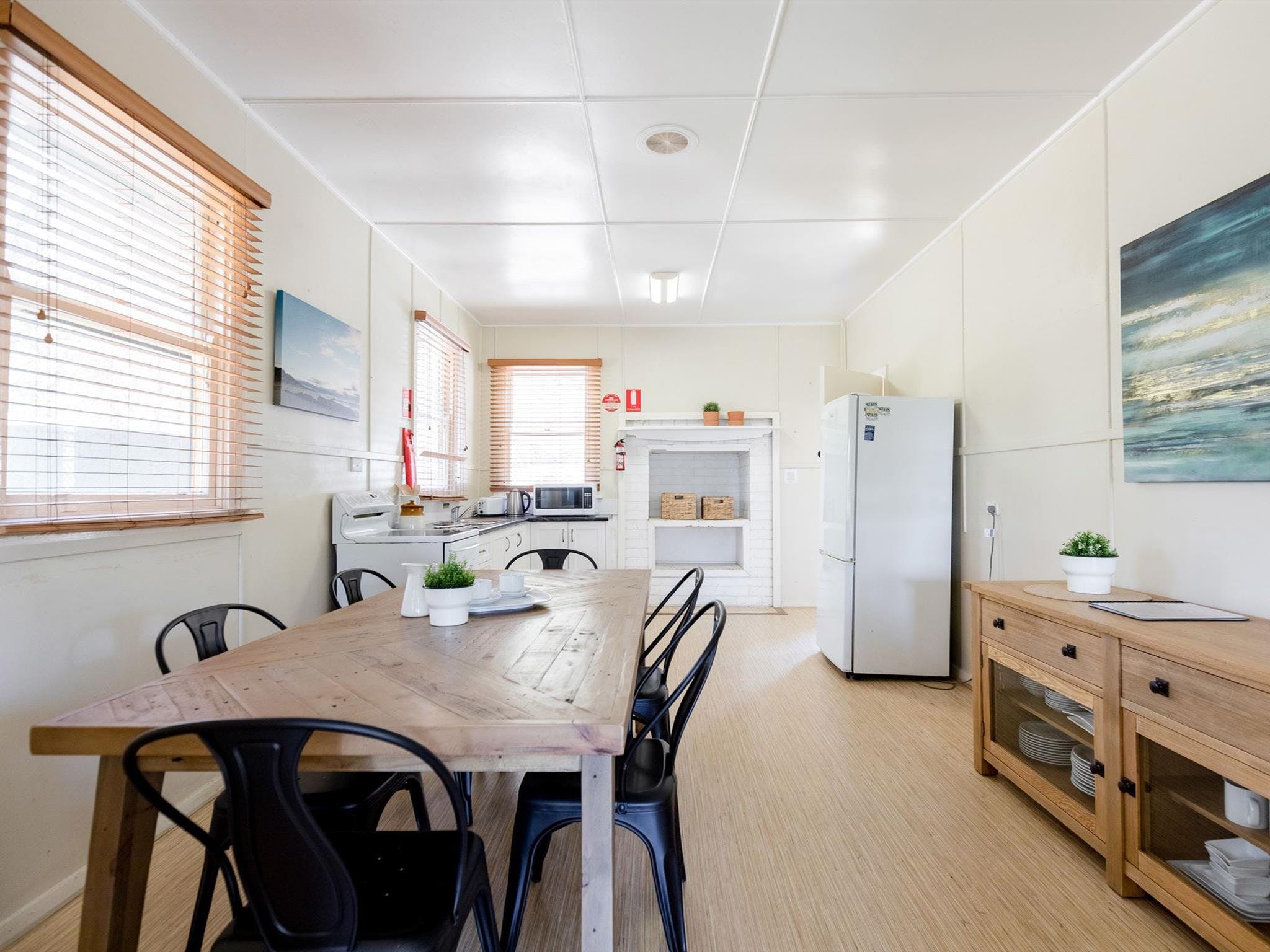 The kitchen and dining room at Tuckers Rocks Cottage in Bongil Bongil National Park. Photo: Mitchell