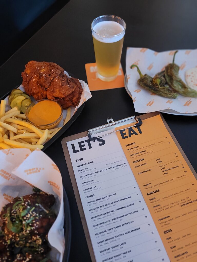 Fried chicken, burgers and fries washed down with a cold beer at Morty's Joint