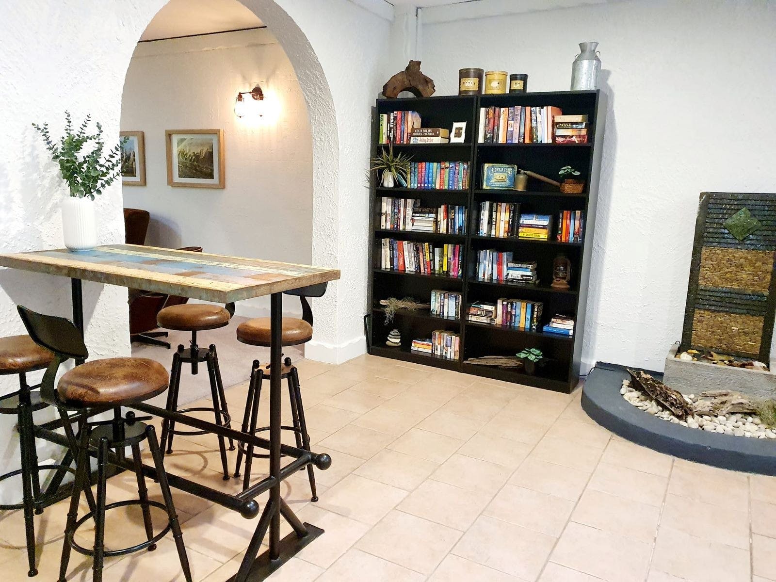 Adults retreat area, media room and games area.